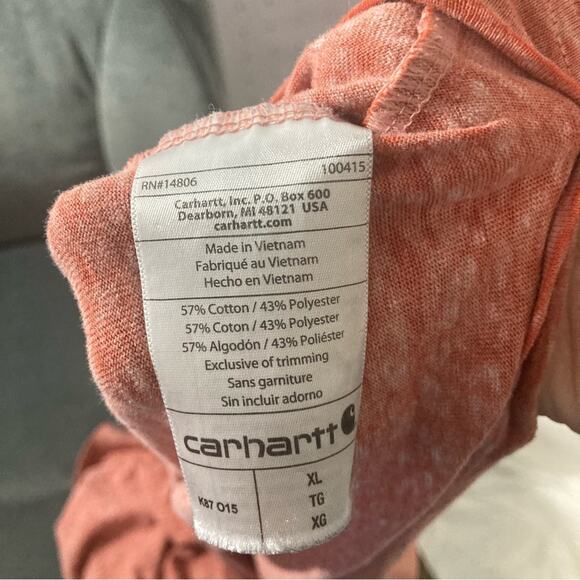 Carhartt original fit heather orange basic casual pocket t-shirt logo size XL - Picture 4 of 6